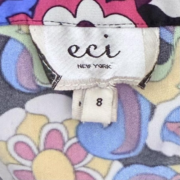 ECI New York Dress Women's 8 Black Multicolor Boho Floral Beaded Waist Casual - Picture 6 of 9